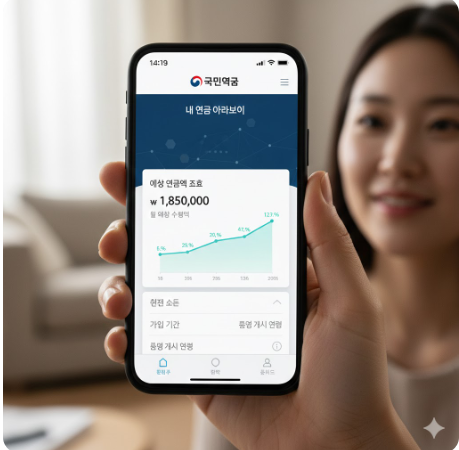 국민연금 예상 연금액을 모바일 앱으로 조회하는 화면