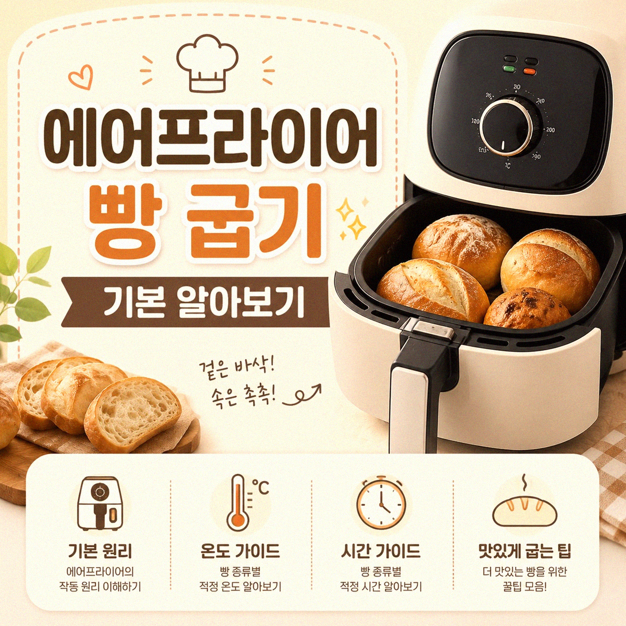 에어프라이어로 빵 굽기, 어느 정도일까