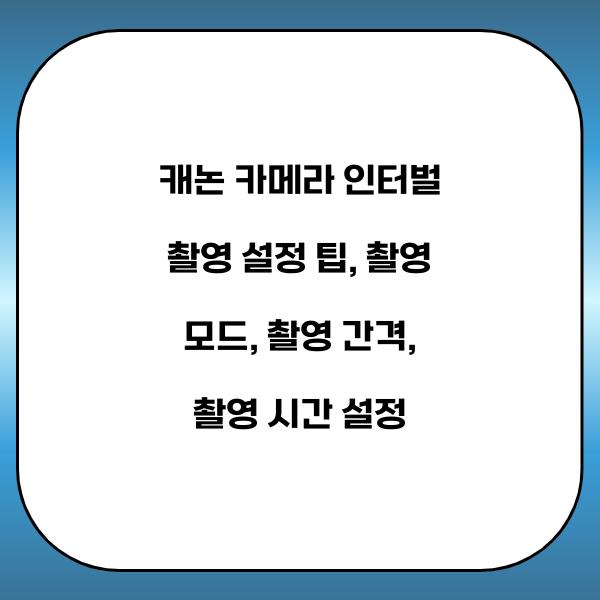 캐논 카메라 인터벌 촬영 설정 팁