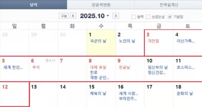 추석 대체공휴일 적용 가능성