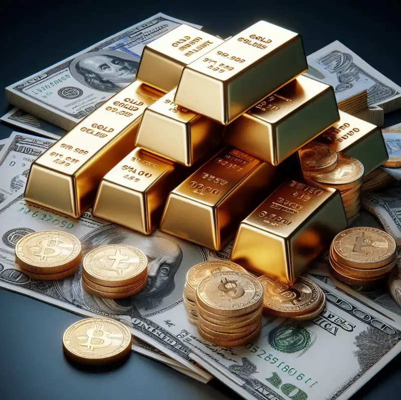 지폐돈과-금괴가-모아놓은-모습