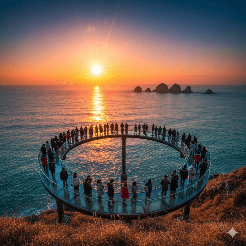 바다 위를 걷는 일출, '오륙도 스카이워크' 일출 모습