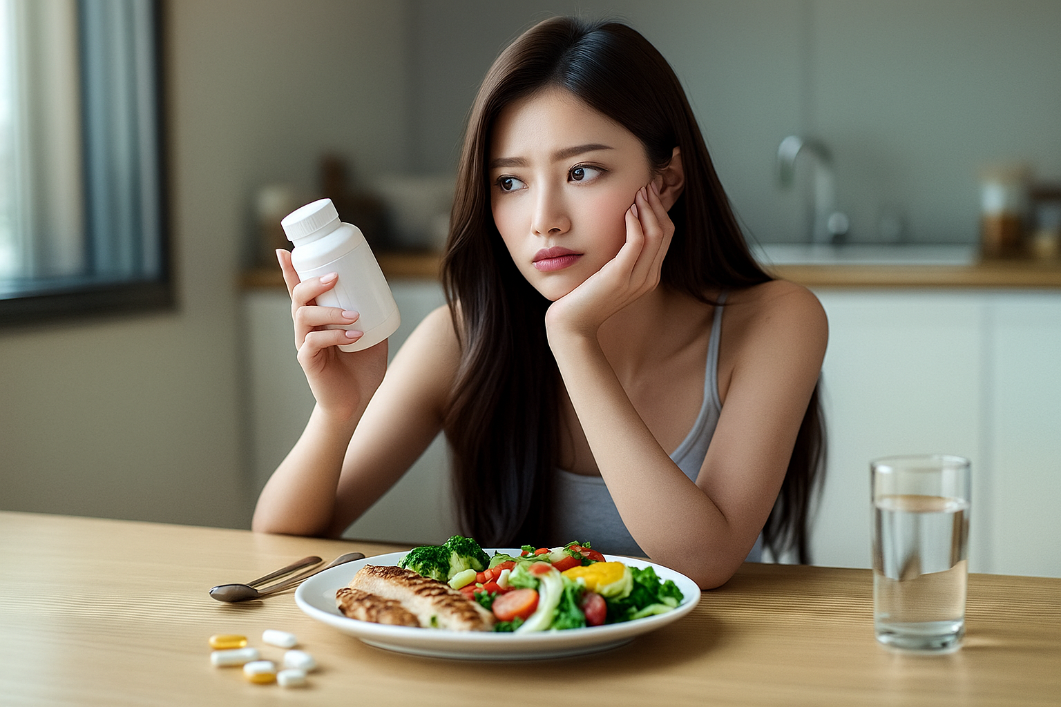 다이어트 중 영양제를 먹어야 할 지 고민하는 사람