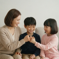 부모와 아이가 손가락 걸며 약속하는 모습