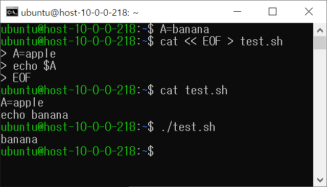 cat << EOF 실행결과 3