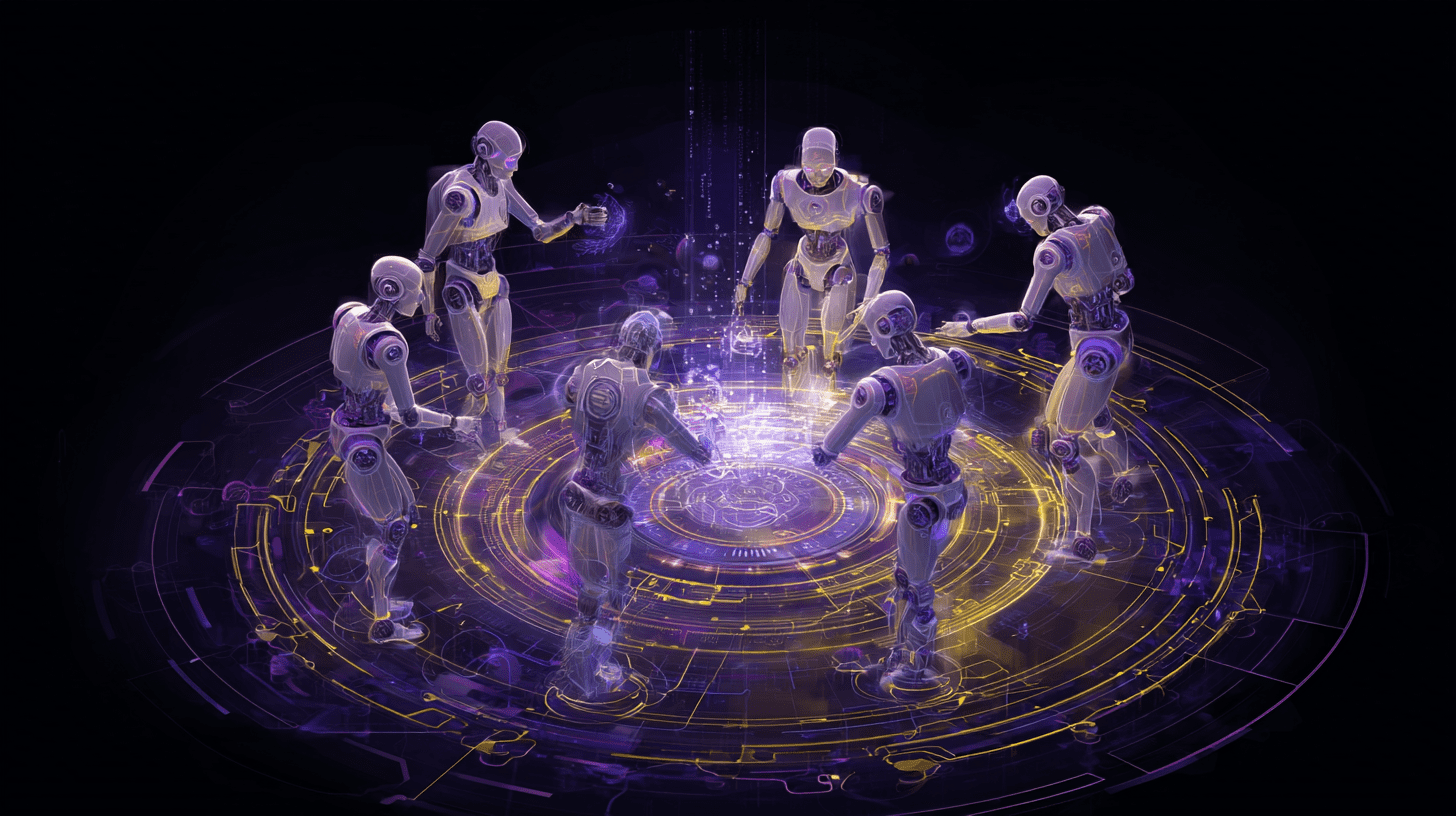 여러 AI 에이전트들이 협력하여 문제를 해결하는 에이전틱 AI 시스템의 개념도