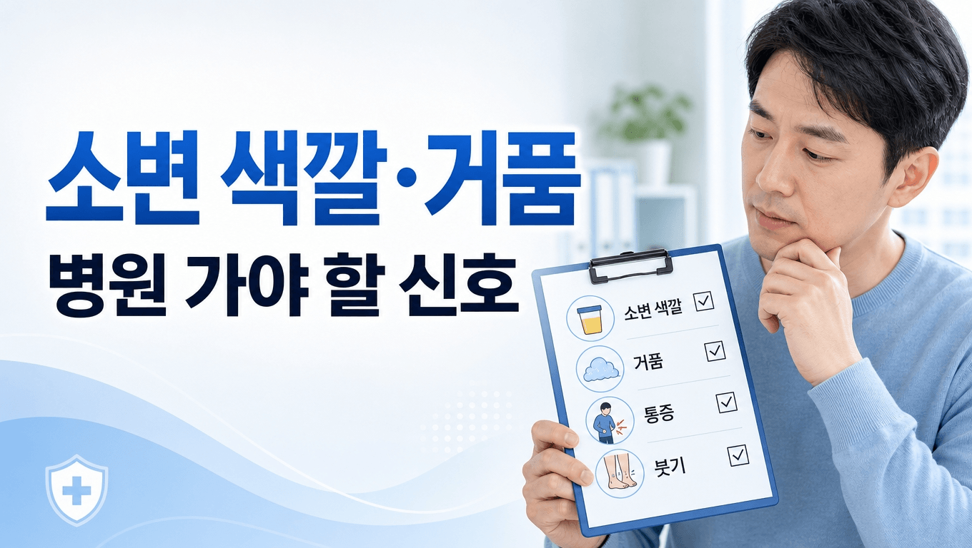 소변 색깔과 거품 변화를 확인하는 체크리스트 일러스트