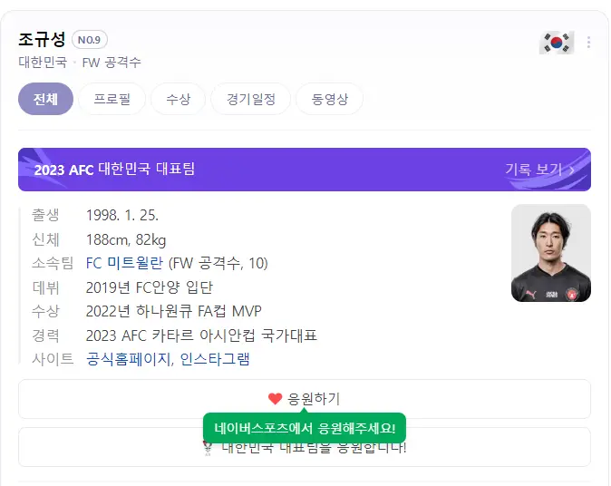 아시안컵 대표팀 응원