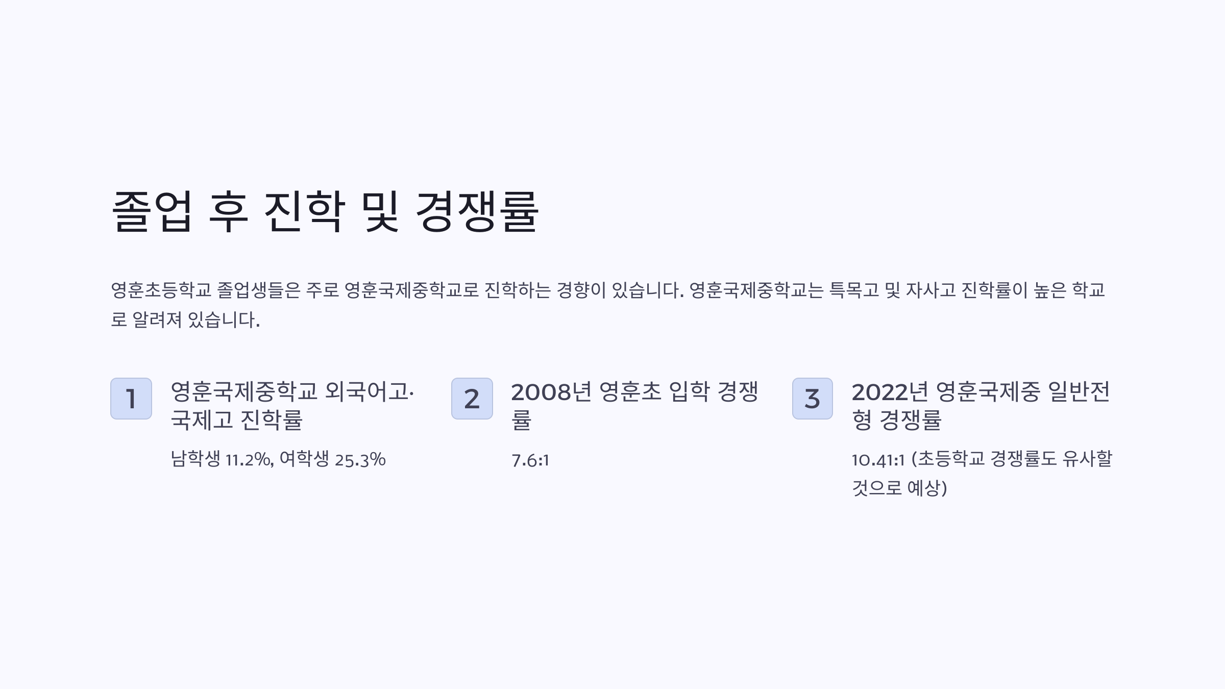 5. 졸업 후 진학 및 경쟁률 이미지
"영훈초등학교 졸업 후 진학 및 경쟁률 - 영훈국제중학교 외국어고·국제고 진학률 및 경쟁률 분석