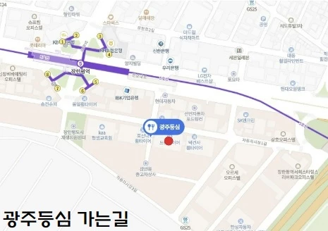 돼지불백 맛집인 장한평역 광주등심 위치를 나타낸 지도