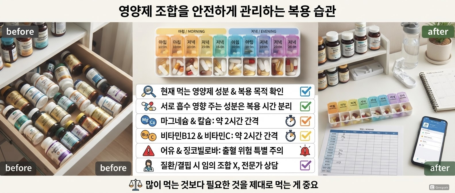 영양제 조합을 안전하게 관리하는 복용 습관