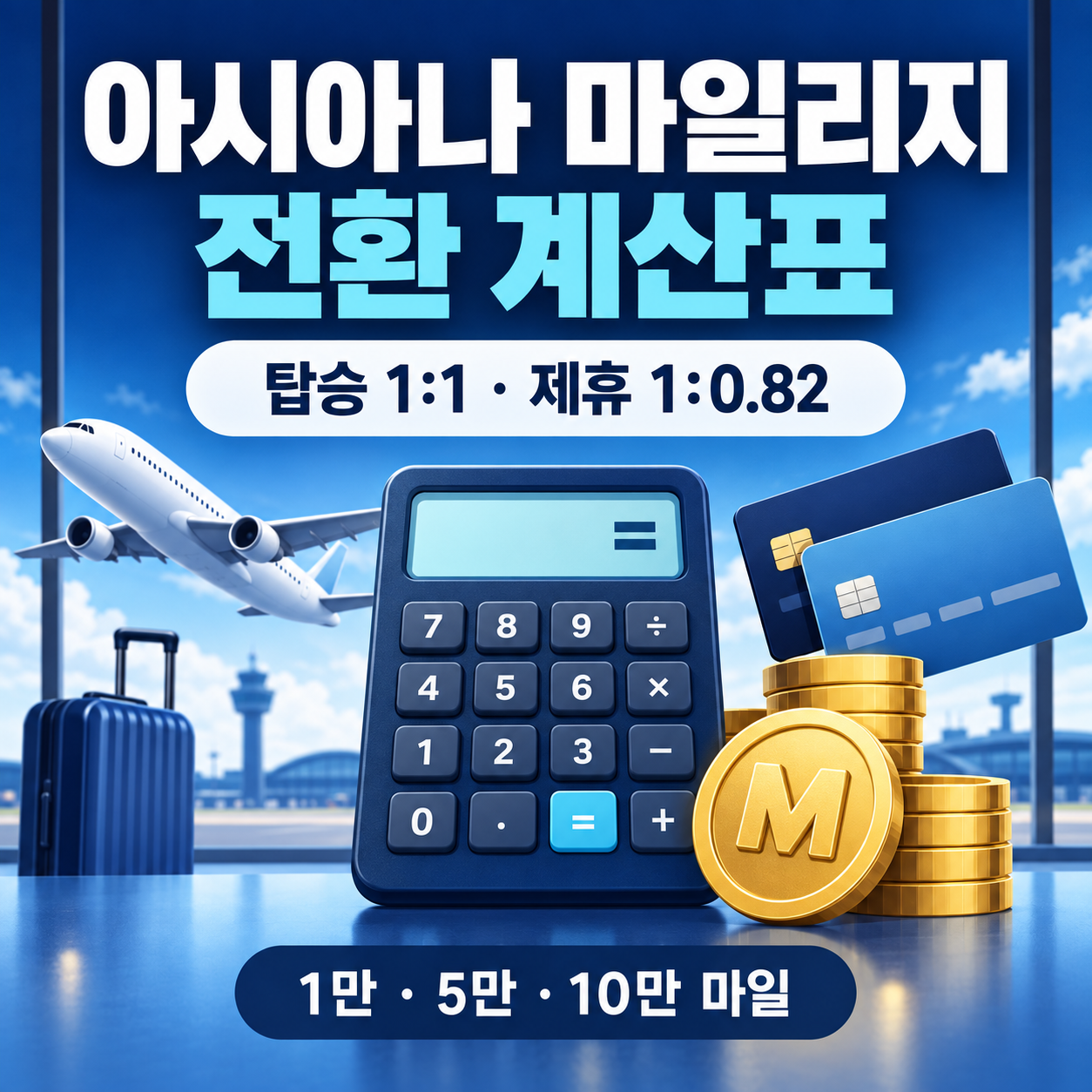 아시아나 마일리지 전환 계산표 - 1만&middot;5만&middot;10만 마일 환산 결과