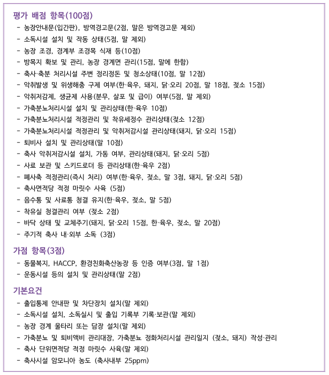 깨끗한-축산-농장-지정-기본-요건 -&amp;-평가,-가점-항목