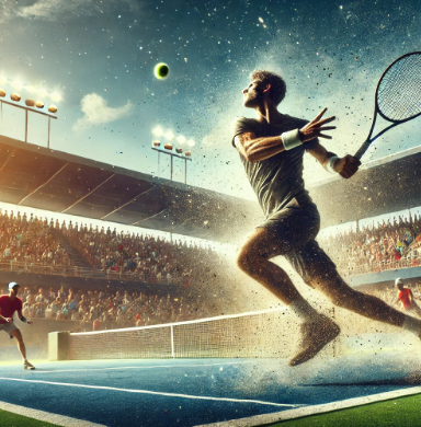 역동적인 테니스 경기 장면