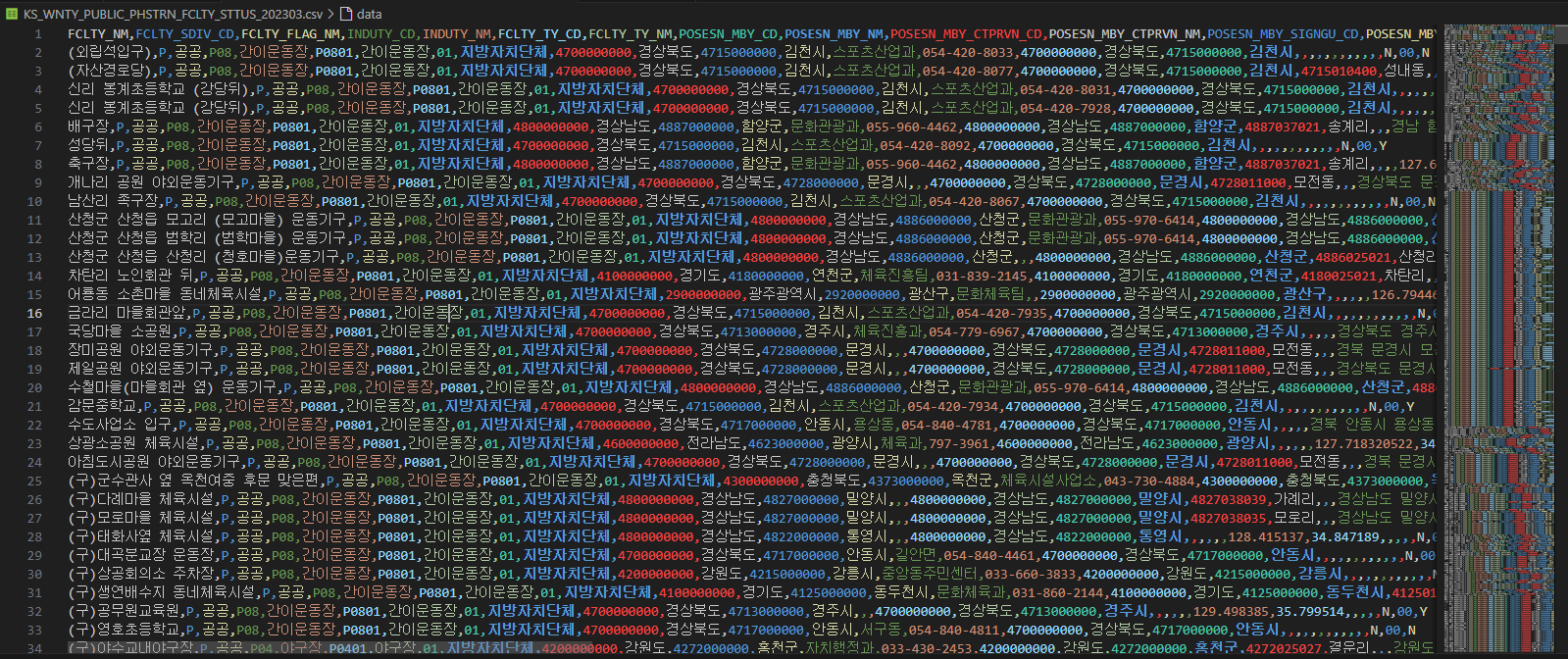 전국 경기장 csv 파일 내용 중에서