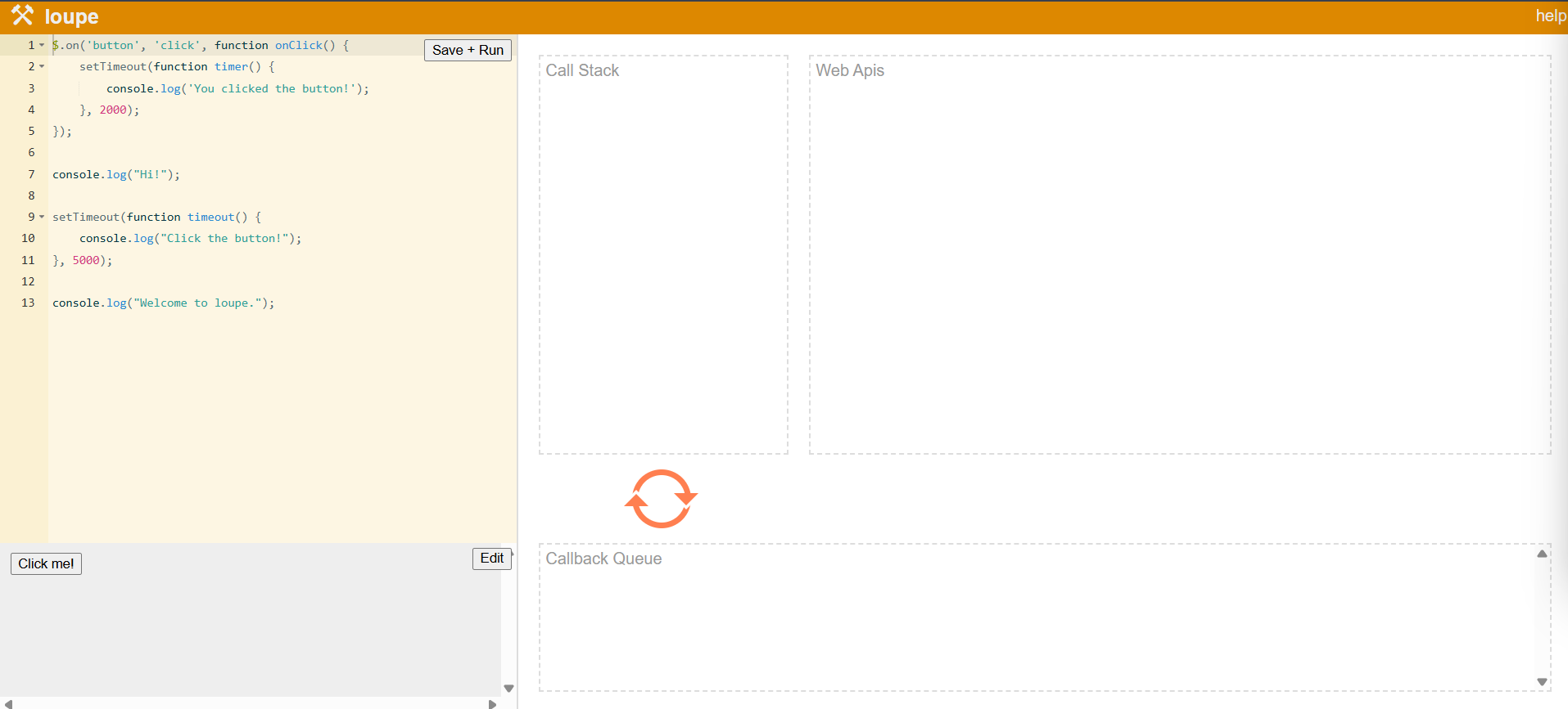 이벤트 루프 시각화 사이트 화면