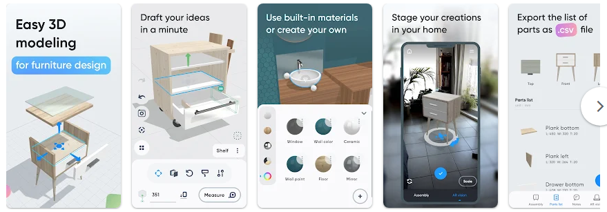 Moblo 3D 가구 모델링 앱, 나만의 가구 디자인과 AR 가구 배치 보기