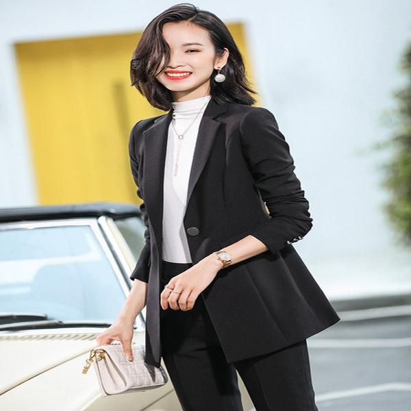 블랙 슬림 핏 빅사이즈여성정장