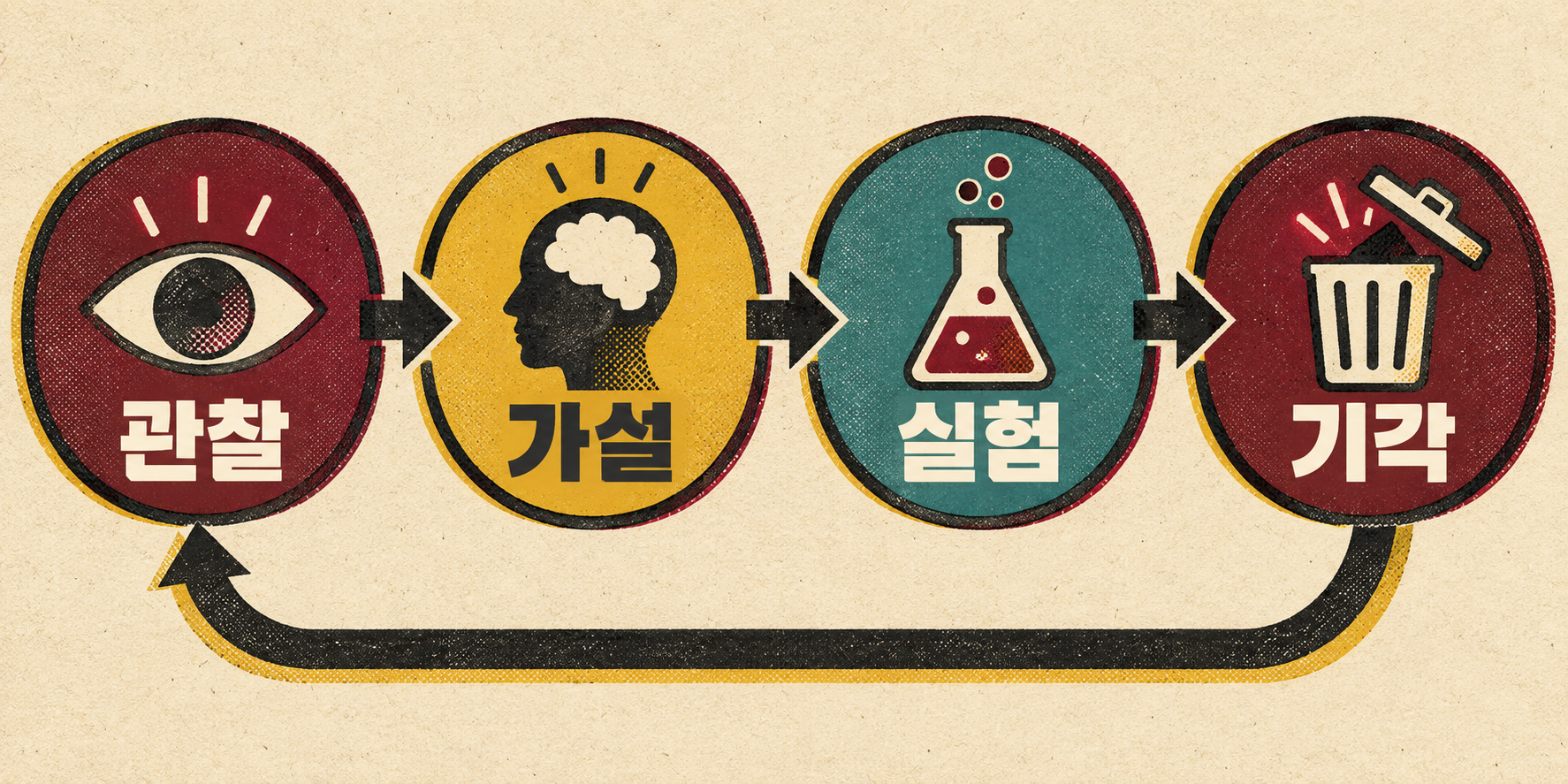 관찰에서 가설, 실험, 기각으로 이어지고 다시 관찰로 돌아오는 디버깅 순환도