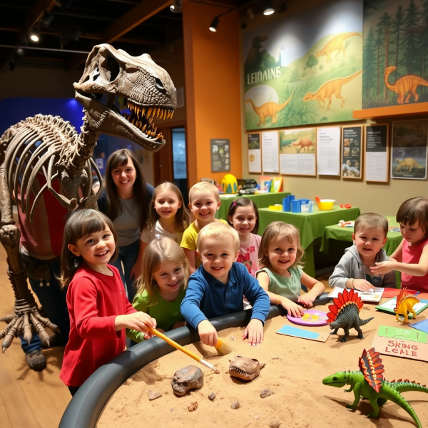 어린이들이 공룡체험 하는 중