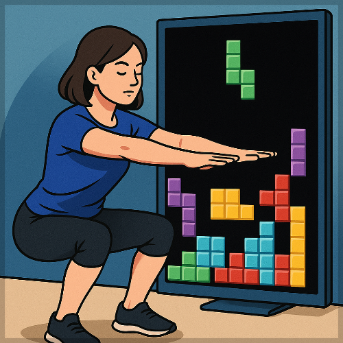 홈트와 게임 결합된 테트리스 운동 도전