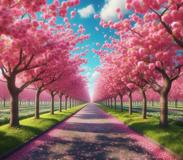 기다란 벚꽃 산책 길