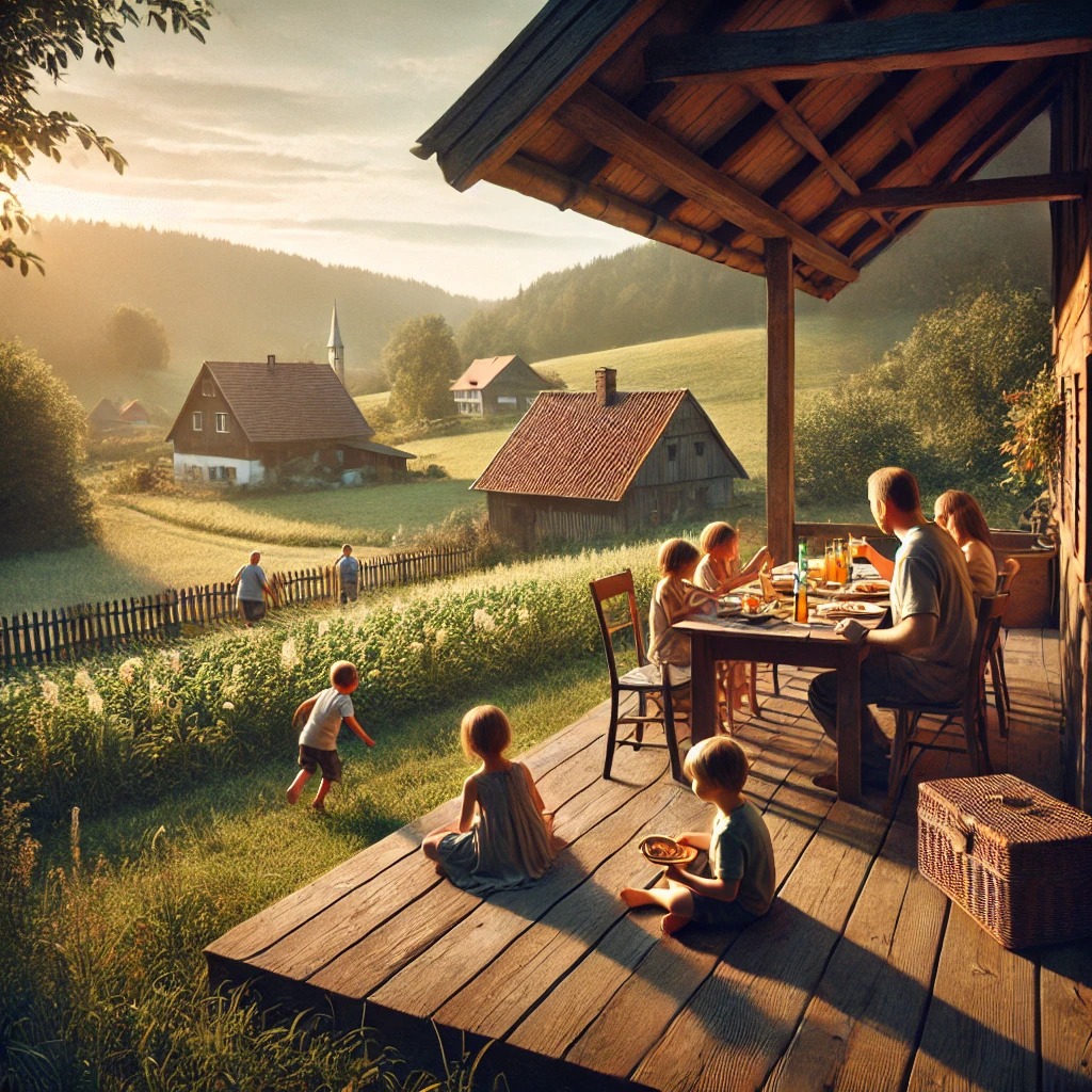 한적한 시골에서 가족과 함께 여유로운 시간을 보내는 공휴일의 모습