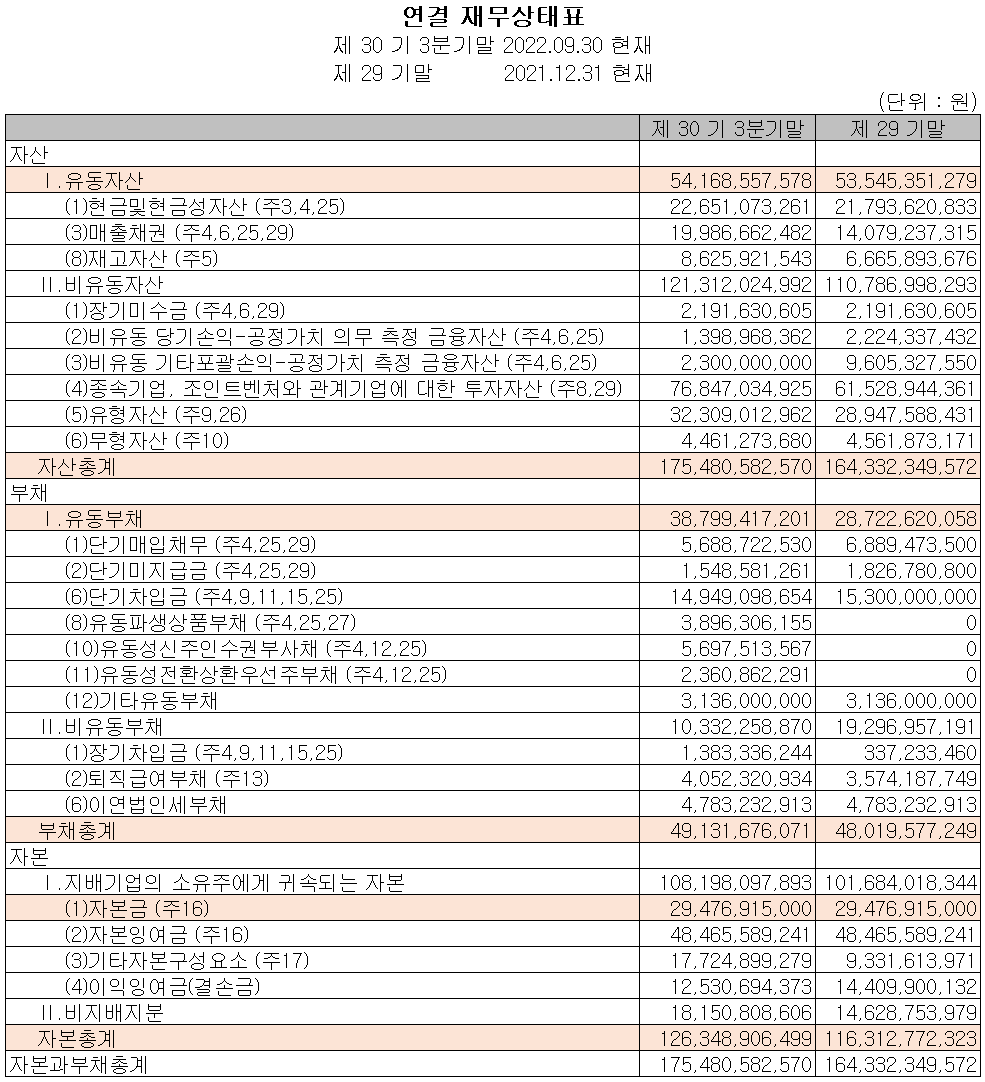 아이에이 - 재무상태표