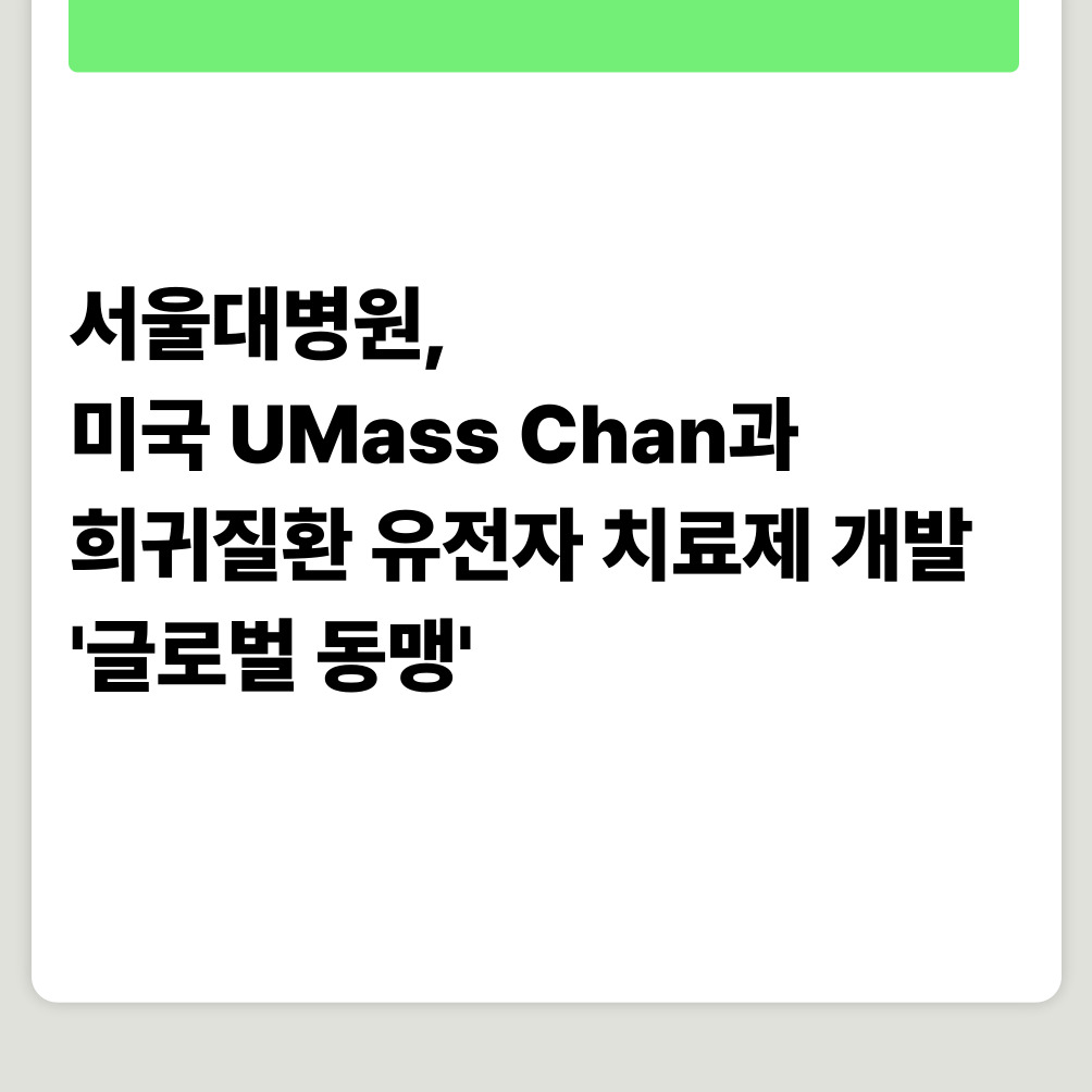 서울대병원, 미국 UMass Chan과 희귀질환 유전자 치료제 개발 '글로벌 동맹'