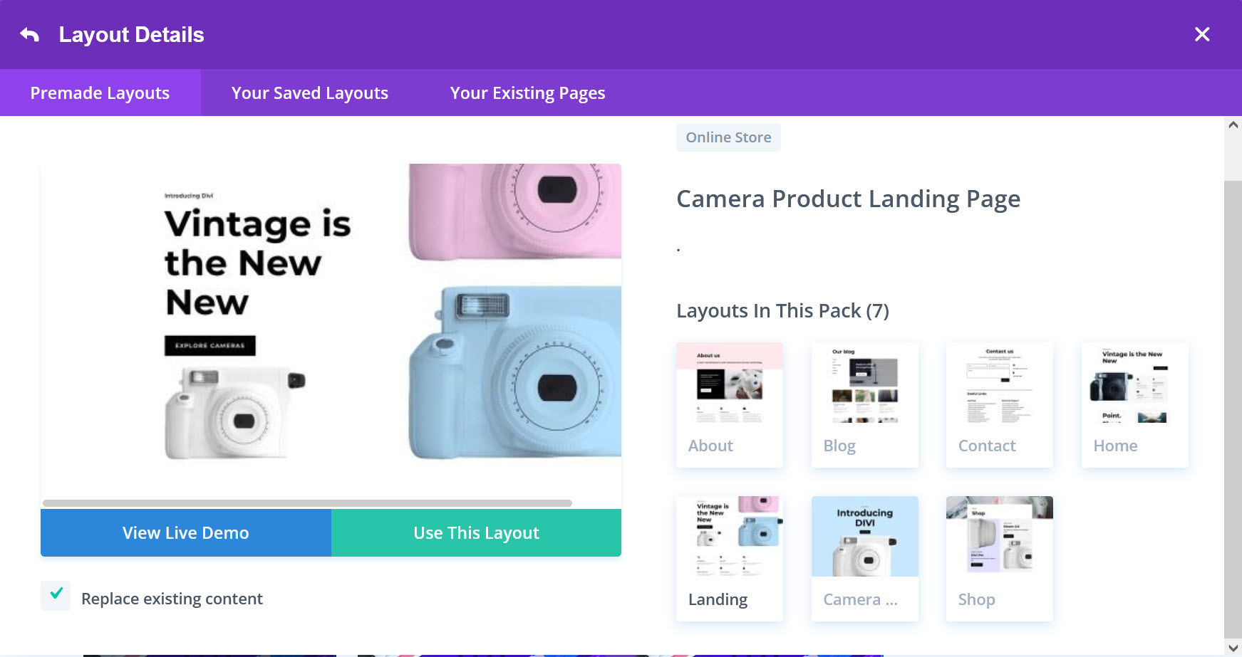 워드프레스 Divi 테마용 무료 카메라 제품 레이아웃 팩(Camera Product Layout Pack) 공개