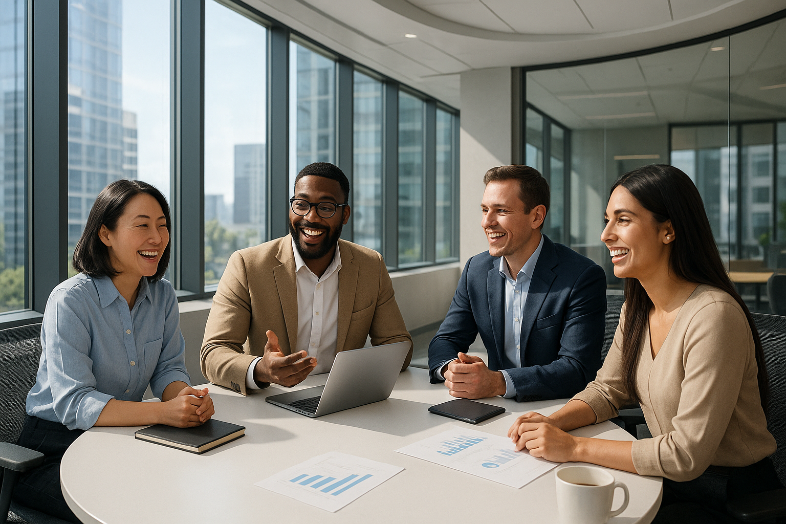 ChatGPT 달리3로 생성한 미래지향적 사무실 회의실 이미지