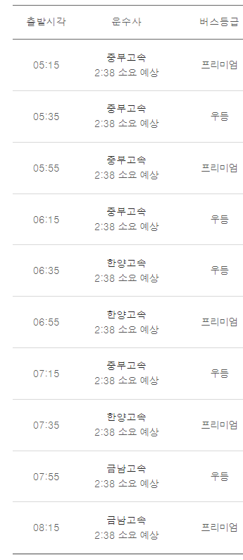 대전에서 인천공항가는 버스 시간표