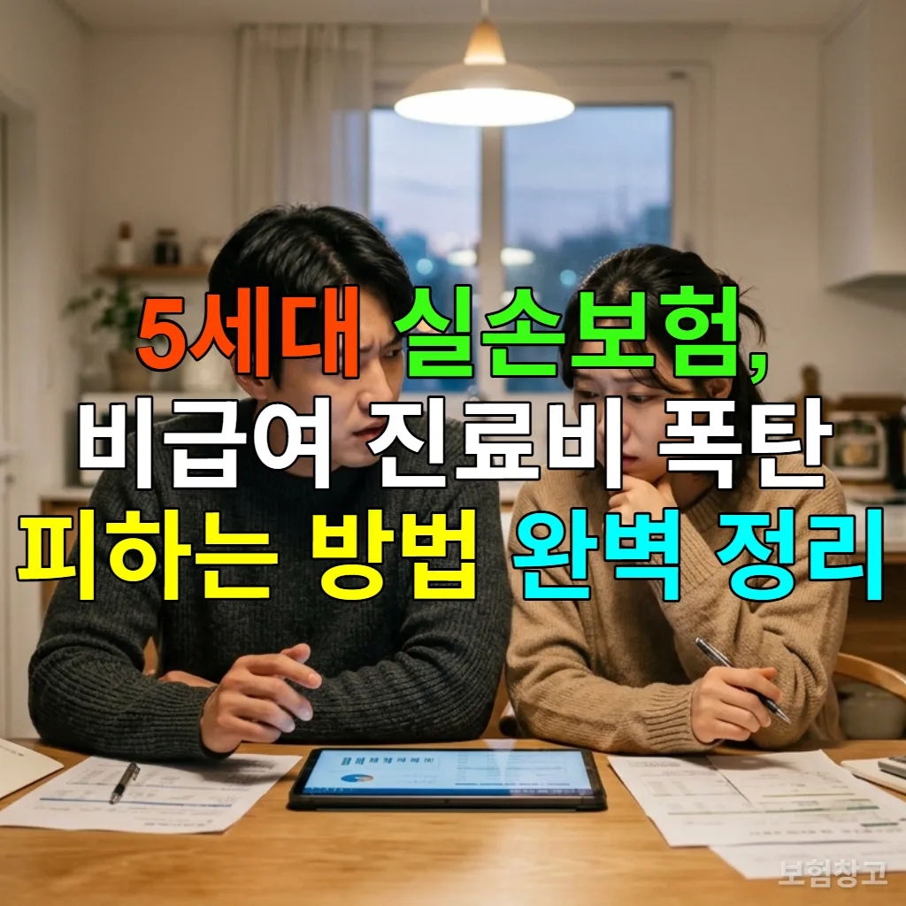 5세대 실손보험 변경 내용을 확인하며 걱정하는 젊은 한국인 부부