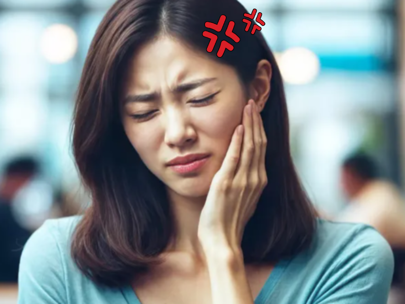 치아가 아픈데 두통도 있는 여성 이미지
