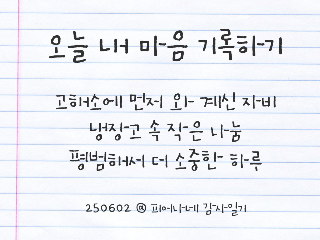 25년 6월 2일 오늘 내 마음 기록하기 감사노트, 감사를 통해 발견한 행복, 오늘 감사한 순간들 by 피어나네 감사일기