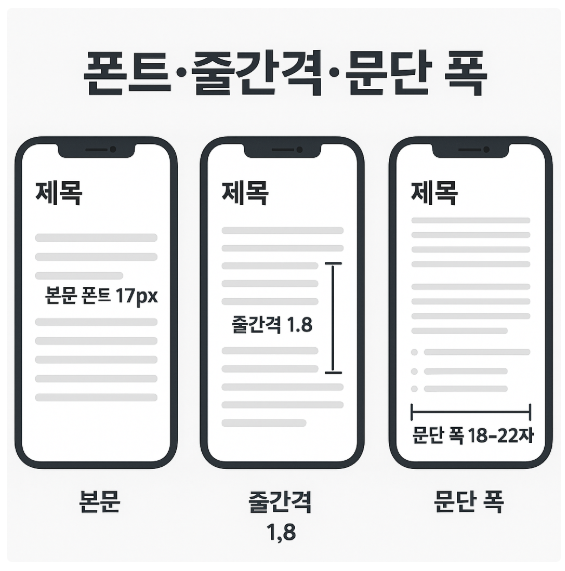 폰트. 줄간격. 문단 폭