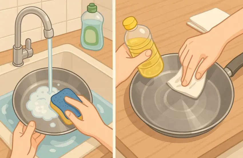 새후라이팬 세척을 하고 있는 모습