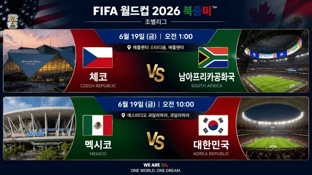 FIFA 월드컵 2026 북중미 조별리그 A조 2차전 경기 일정 안내 포스터