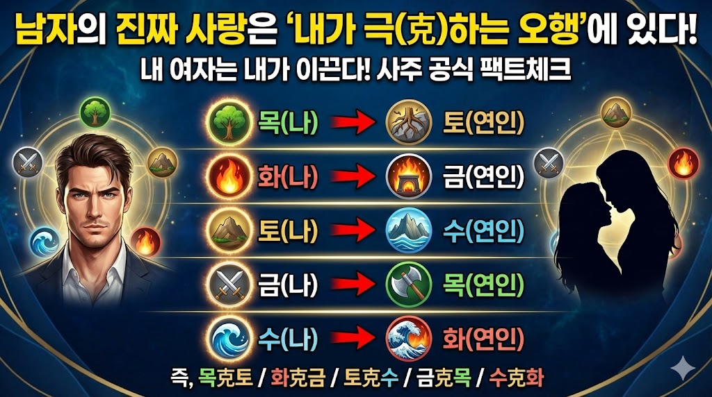여성은 나를 극하는 오행이 배우자, 남성은 내가 극하는 오행이 배우자 표