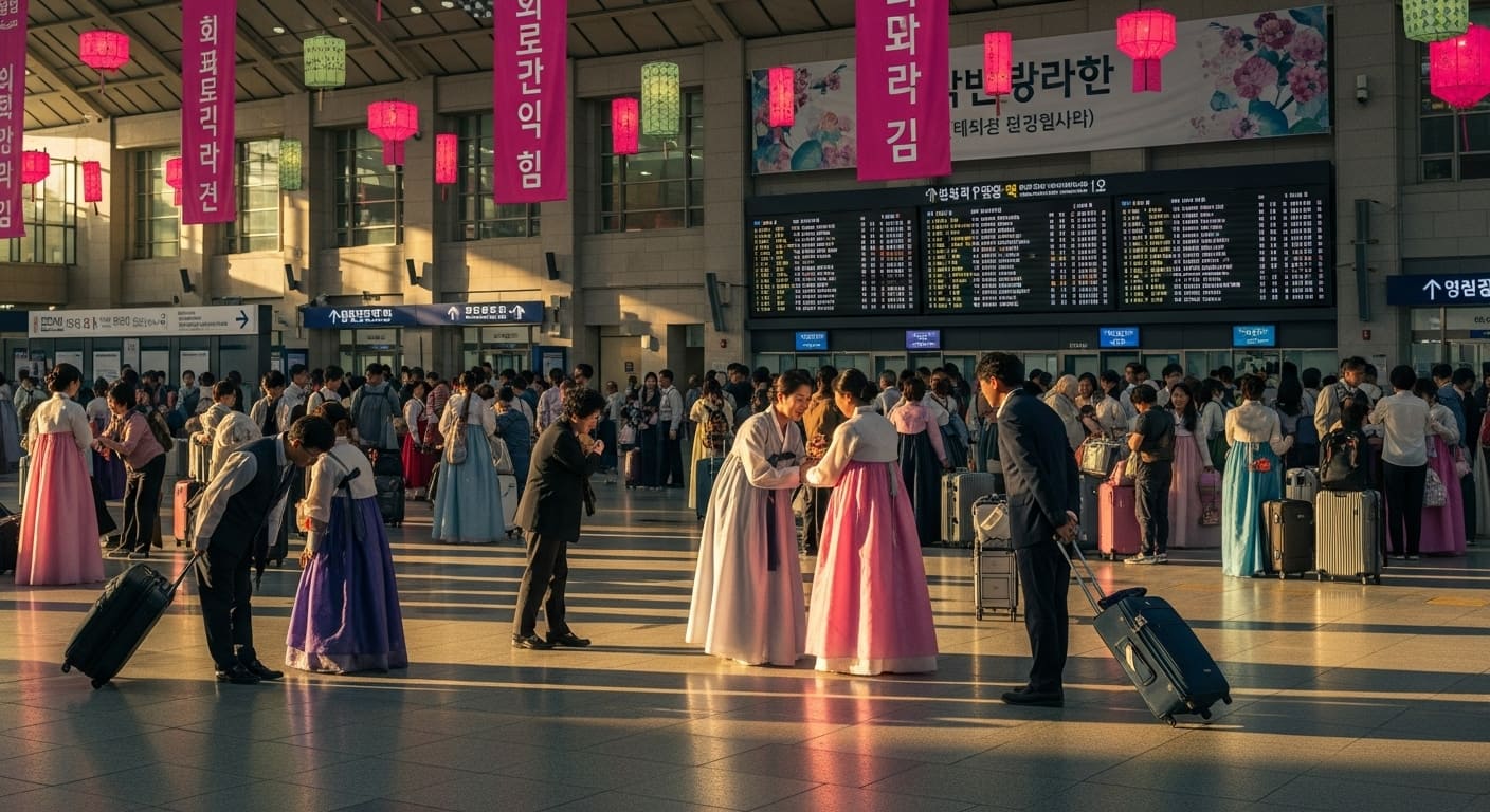 추석 기차표 환불을 처리하는 창구 장면