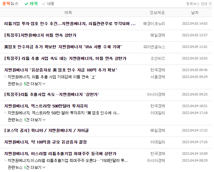 지엔원에너지 상한가