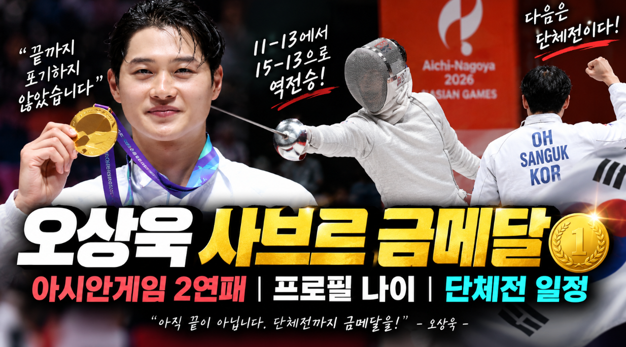 오상욱 사브르 금메달|프로필·나이·아시안게임 2연패·단체전 일정