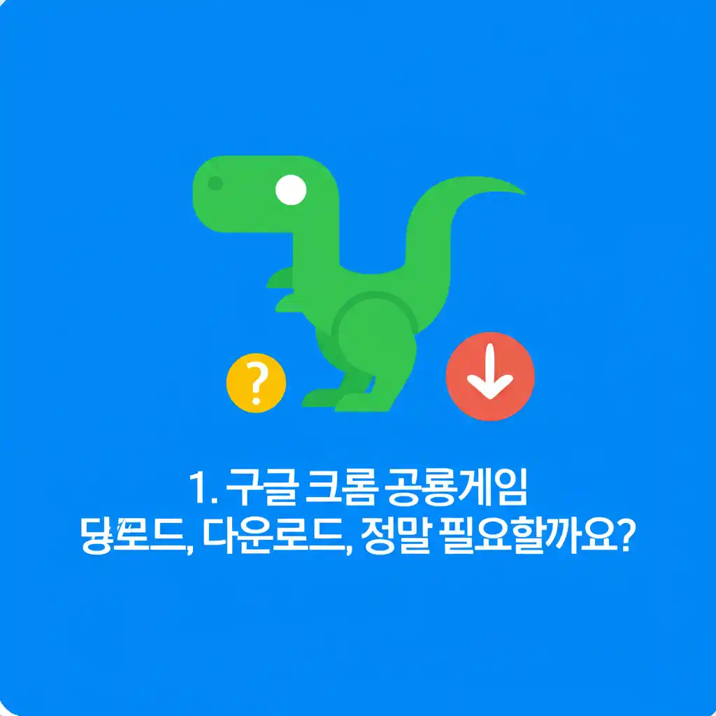 크롬 브라우저에서 실행되는 공룡게임 화면. 구글 크롬 공룡게임 다운로드의 필요성을 묻는 섹션 내용을 설명합니다.