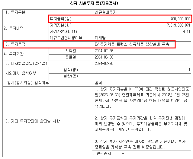 에이텀 신규 시설투자 공시