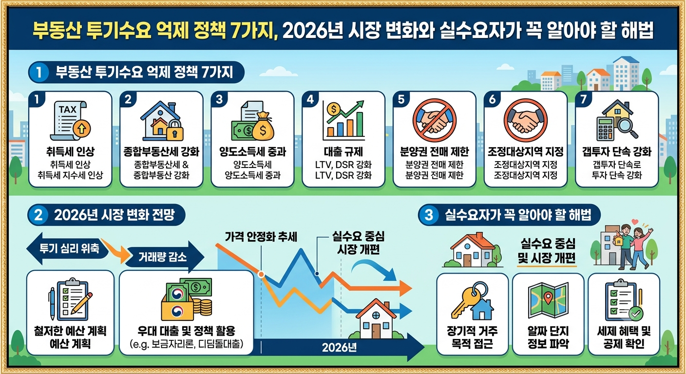 부동산 투기수요 억제 정책 7가지, 2026년 시장 변화와 실수요자가 꼭 알아야 할 해법