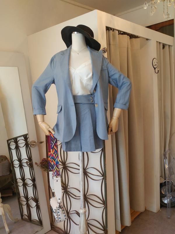 린넨100 투버튼 반바지수트 바바리아