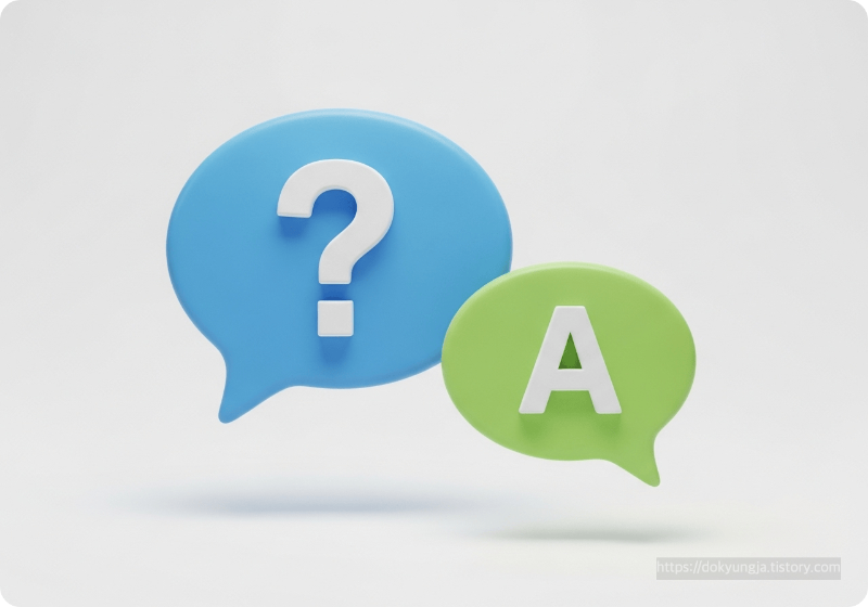 물음표와 답변 심볼이 있는 말풍선들로 표현한 자주 묻는 질문 FAQ 3D 아이콘