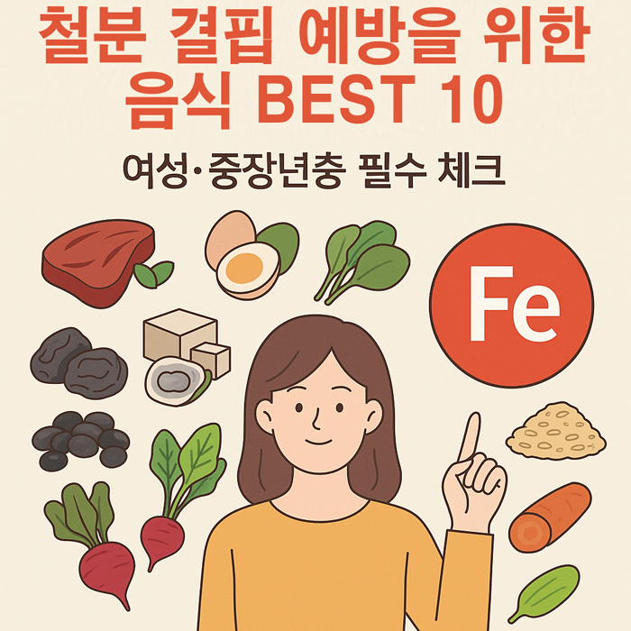 철분 결핍 예방을 위한 음식 BEST 10 | 여성·중장년층 필수 체크