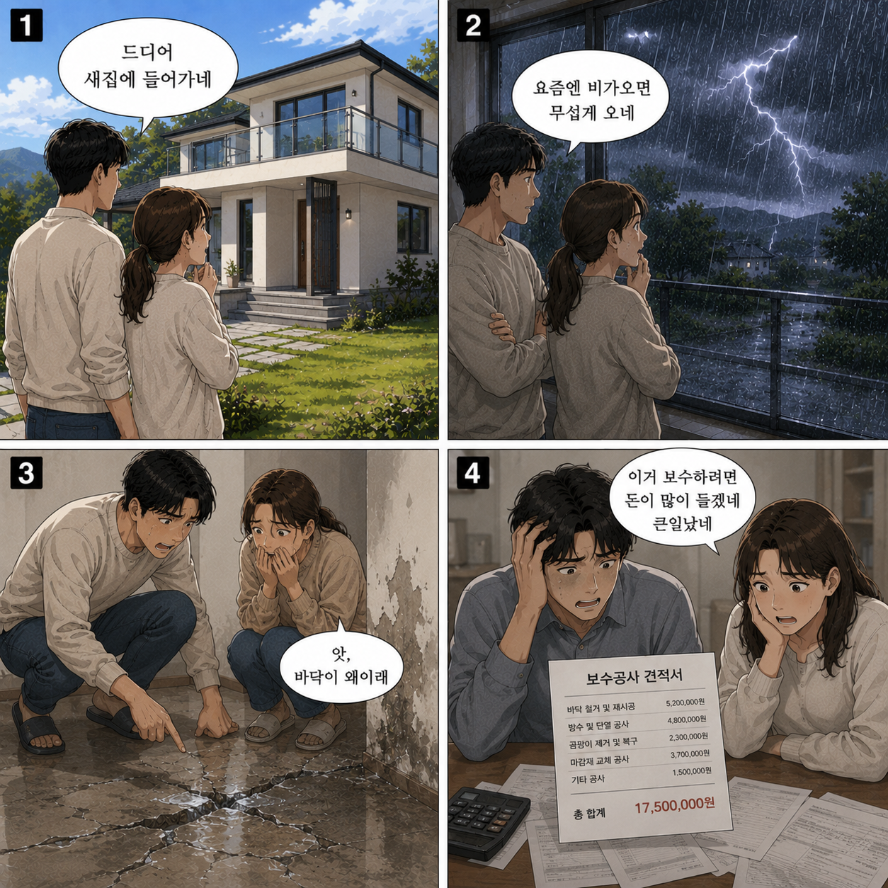 푹우로 인한 지반과 기초손상으로 수리비 발생