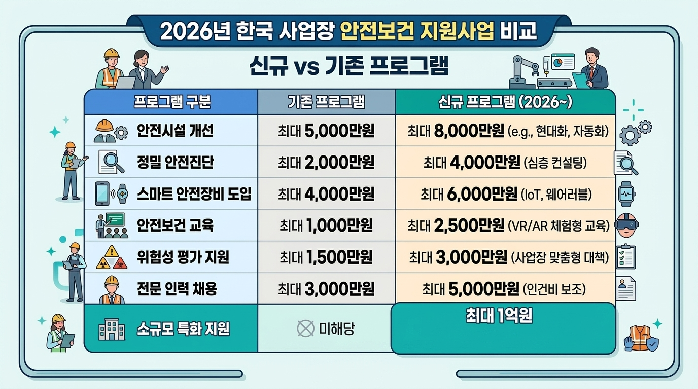 2026 클린사업장 지원사업 7가지 유형별 대상·한도 비교표